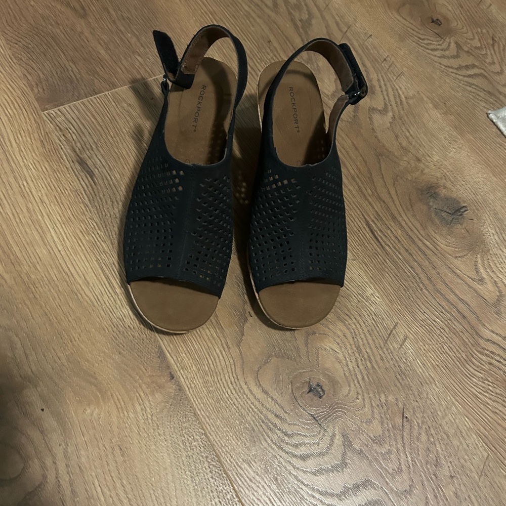 Rockport Black Perforated Slingback Sandals